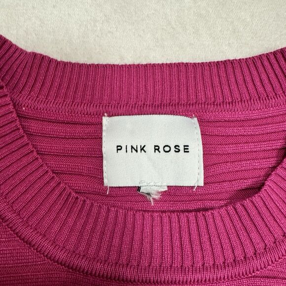 Pink Rose Women’s Ribbed Sweater Size XL Fuchsia Scoop Neck Slit Sleeve Pullover - Picture 3 of 7